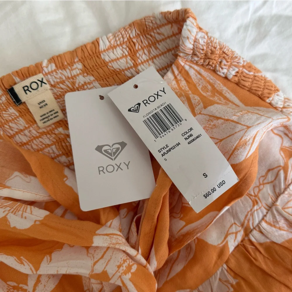 New Roxy Tropical Floral Wide-Leg Pants in Orange and White - Picture 3 of 5